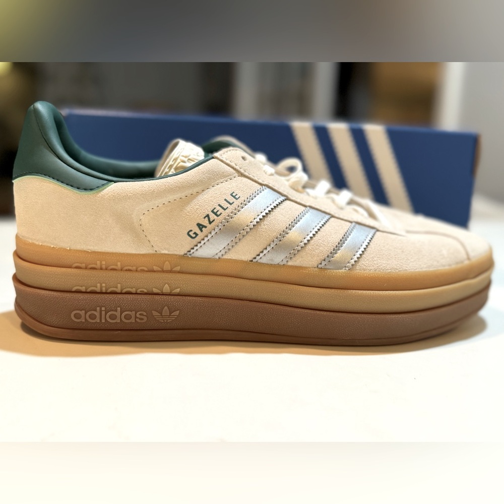 Adidas Gazelle Bold (Women’s Size 10.5)- Collegiate Green, Off White, Silver